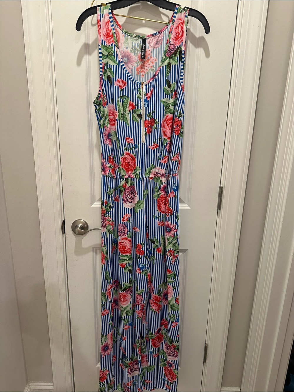 Floral Stripe Maxi Jumpsuit - Blue/Pink